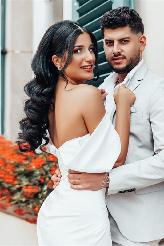 Modest Simple Off The Shoulder Satin Wedding Dress Slit