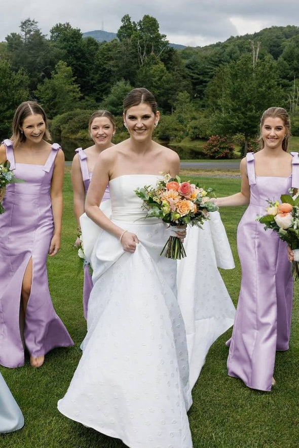Long Satin Bridemaid Dress Pink Sky Blue