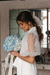 Tea Length Soft Satin Wedding Dresses Puffy Dot Tulle ZW971