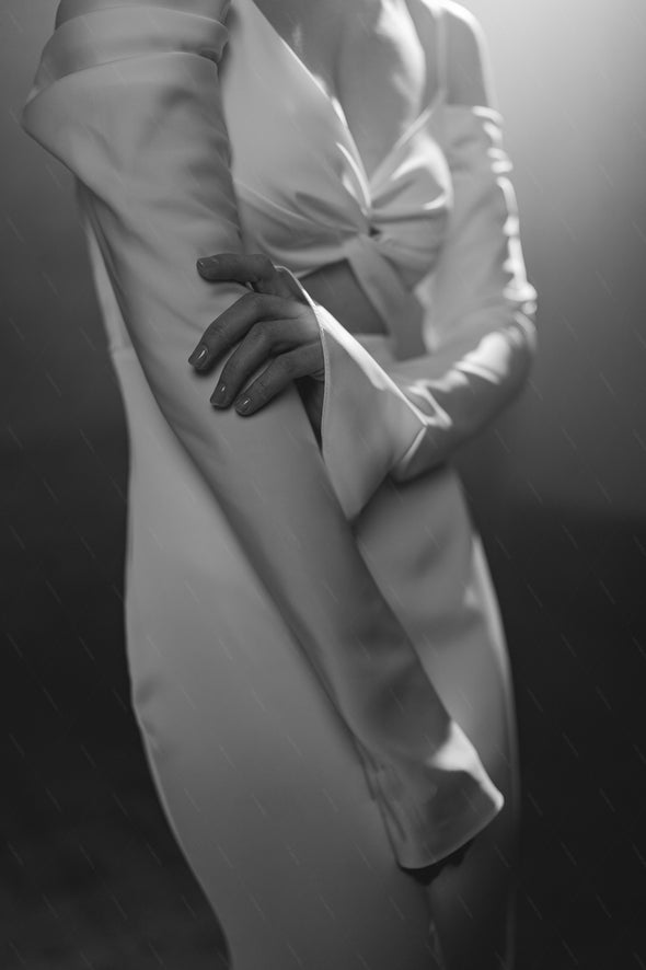 Soft Satin Long Sleeve Wedding Dresses With Special Cut at Waist Chic ZW1033