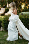 Long Sleeved Taffeta Wedding Cape With Long Train DJ294