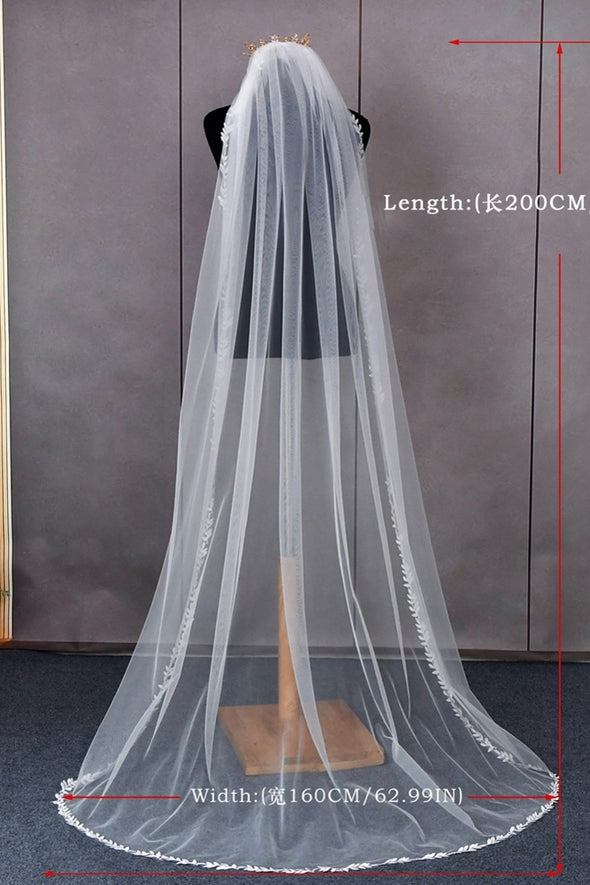 V129 Wedding Veil Leaf Lace Romantic Bride Accessories