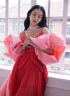 Pink Taffeta Fashion Bow Cape With Long Train  DJ203