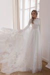 Romantic Scoop Neck Full Sleeves Muslim Wedding Dress Lace Appliques