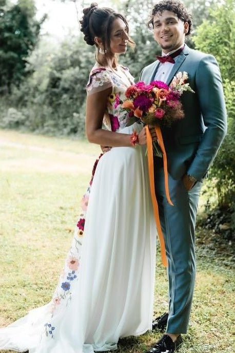 #DZ9312 Floral Lace A Line Wedding Dress