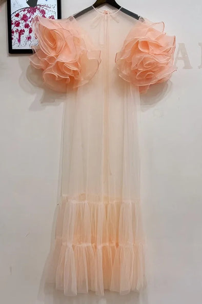 #DZ9425 Ruffles Organza Fashion Wedding Cape Long Ruffles