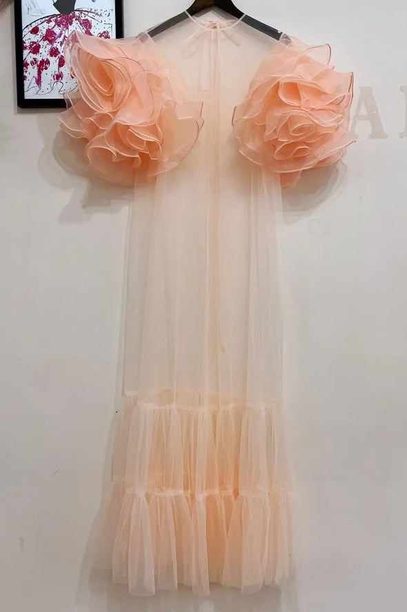 #DZ9425 Ruffles Organza Fashion Wedding Cape Long Ruffles