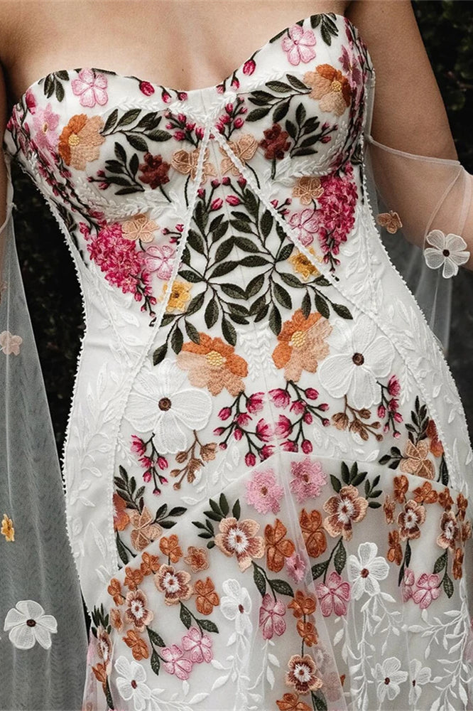 Colorful Flowers Embroidery Lace Wedding Dress TANYA BRIDAL Colorful Flowers Embroidery Lace Wedding Dress TANYA BRIDAL