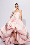 Satin Pink Short Front Long Back Prom Dress With Beads