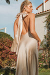 #DZ9415 Champagne Long Bridesmaid Dress Halter Neck Backless