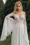 #DZ9348 Flare Sleeves A Line Boho Lace Wedding Dress