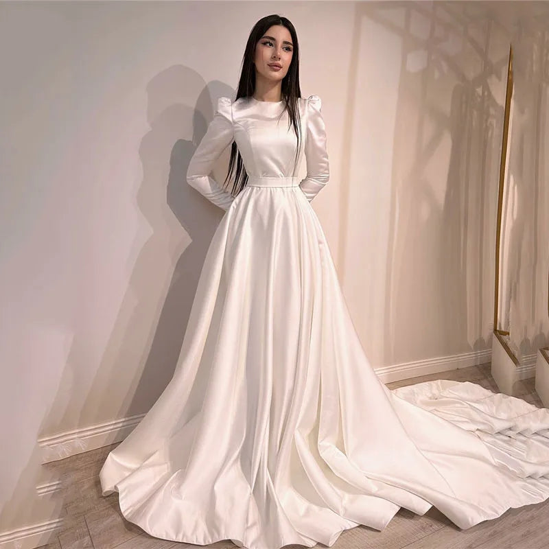 Bateau Neckline Slash Neck Wedding Dress Modest Crepe And Tulle Boat Neck Long Sleeve Bridal Gown Bateau Neckline Slash Neck Wedding Dress Modest Crepe And Tulle Boat Neck Long Sleeve Bridal Gown