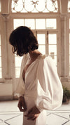 Simple Long Silk Satin Wedding Dress Deep V Neck