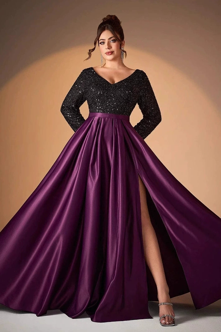 plus size purple maxi dress with sleeves Evening Dress