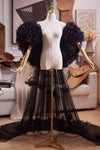 Little Flower Black Tulle Cape Fashion Runway Costumes Outfit