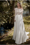 #LY9212 Boho Lace Sleeves Backless Long Chiffon Wedding Dress
