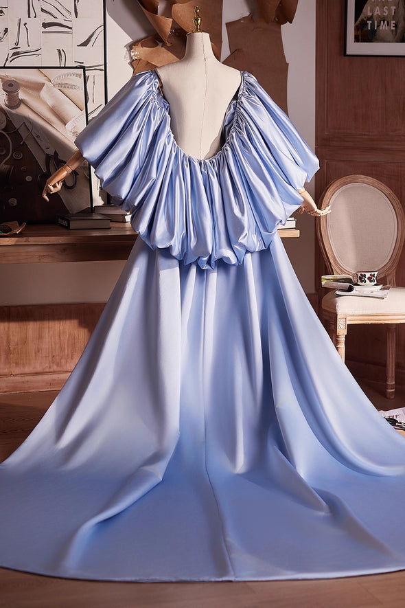 Light Blue Satin Cape Performance Runway Costumes Outfit