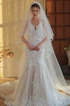V395 long wedding dress, bride's veil, double-layer edging, 3 meters