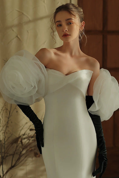 WG153 Rose Blossom Detachable Wedding Gloves Black Long Velvet Gloves