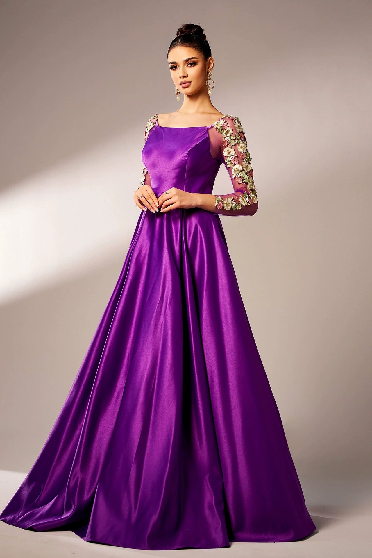 purple long sleeve satin dress Royal Purple Maxi Dress Purple Dress With Sleeves Draped Royal Purple Gown Teuta Matoshi