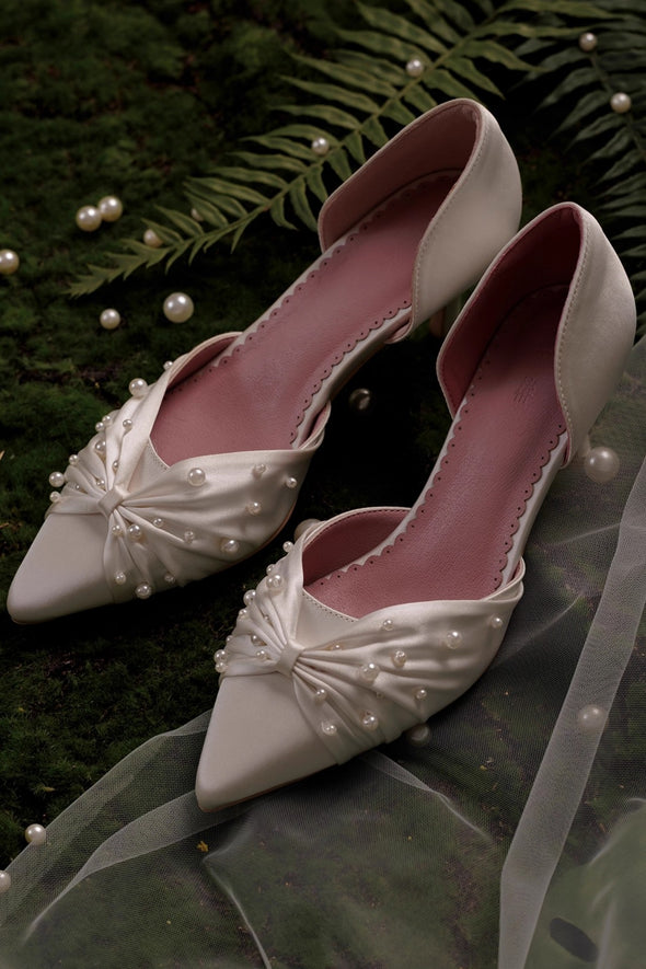 Bow Fold Pearl Wedding Shoes