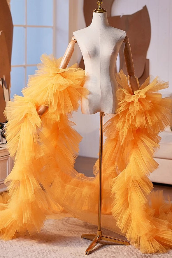 Orange Plisse Tulle Performance Cape Runway Costumes Outfit
