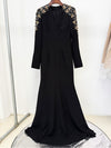 #DZ9396 Hand Beads Long Evening Dress Full Sleeves