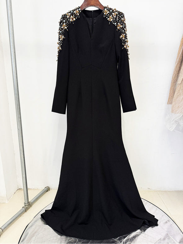#DZ9396 Hand Beads Long Evening Dress Full Sleeves
