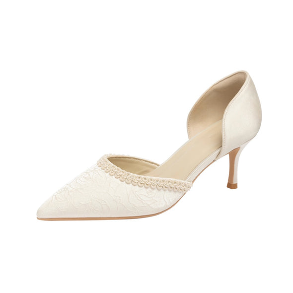 Vintage Rose Flower Lace Wedding Shoes High Heel