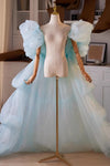 Sky Blue Performance Cake Cape Fashion Runway Costumes Outfit