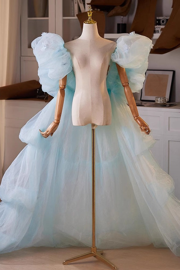 Sky Blue Performance Cake Cape Fashion Runway Costumes Outfit