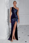 One Shoulder Navy Blue Long Mermaid Evening Dress