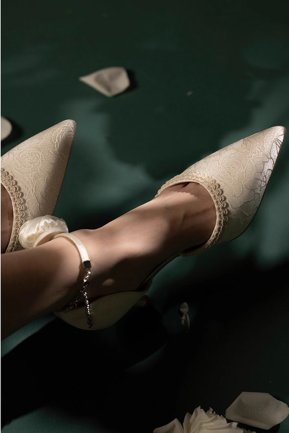Vintage Rose Flower Lace Wedding Shoes High Heel