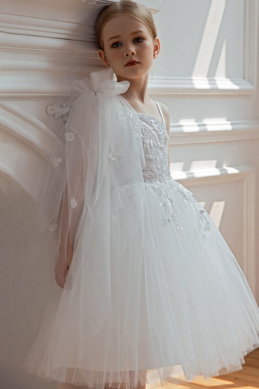 White Flower Girl Dress Lace Appliques One Shoulder TANYA BRIDAL White Flower Girl Dress Lace Appliques One Shoulder TANYA BRIDAL