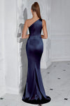 One Shoulder Navy Blue Long Mermaid Evening Dress