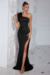 One Shoulder Fuchsia Long Mermaid Evening Dress With Ruffles Flower