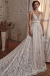 Luxury Boho Lace Wedding Dress Detachable Long Sleeve