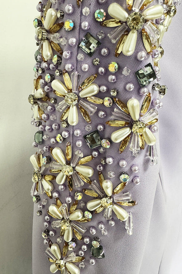 #DZ9396 Hand Beads Long Evening Dress Full Sleeves