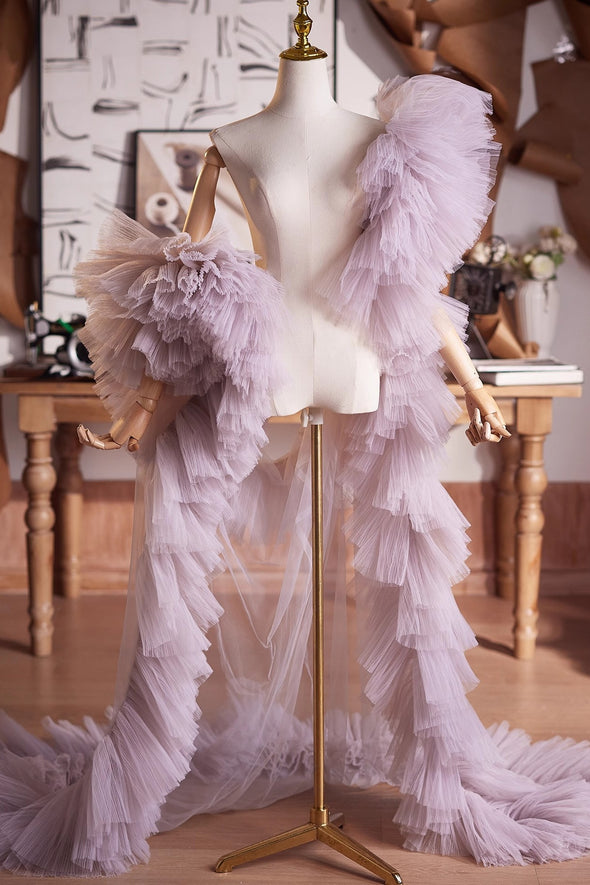 Lavender Plisse Tulle Performance Cape Runway Costumes Outfit