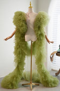 Light Olive Green Plisse Tulle Cape Performance Runway Costumes Outfit