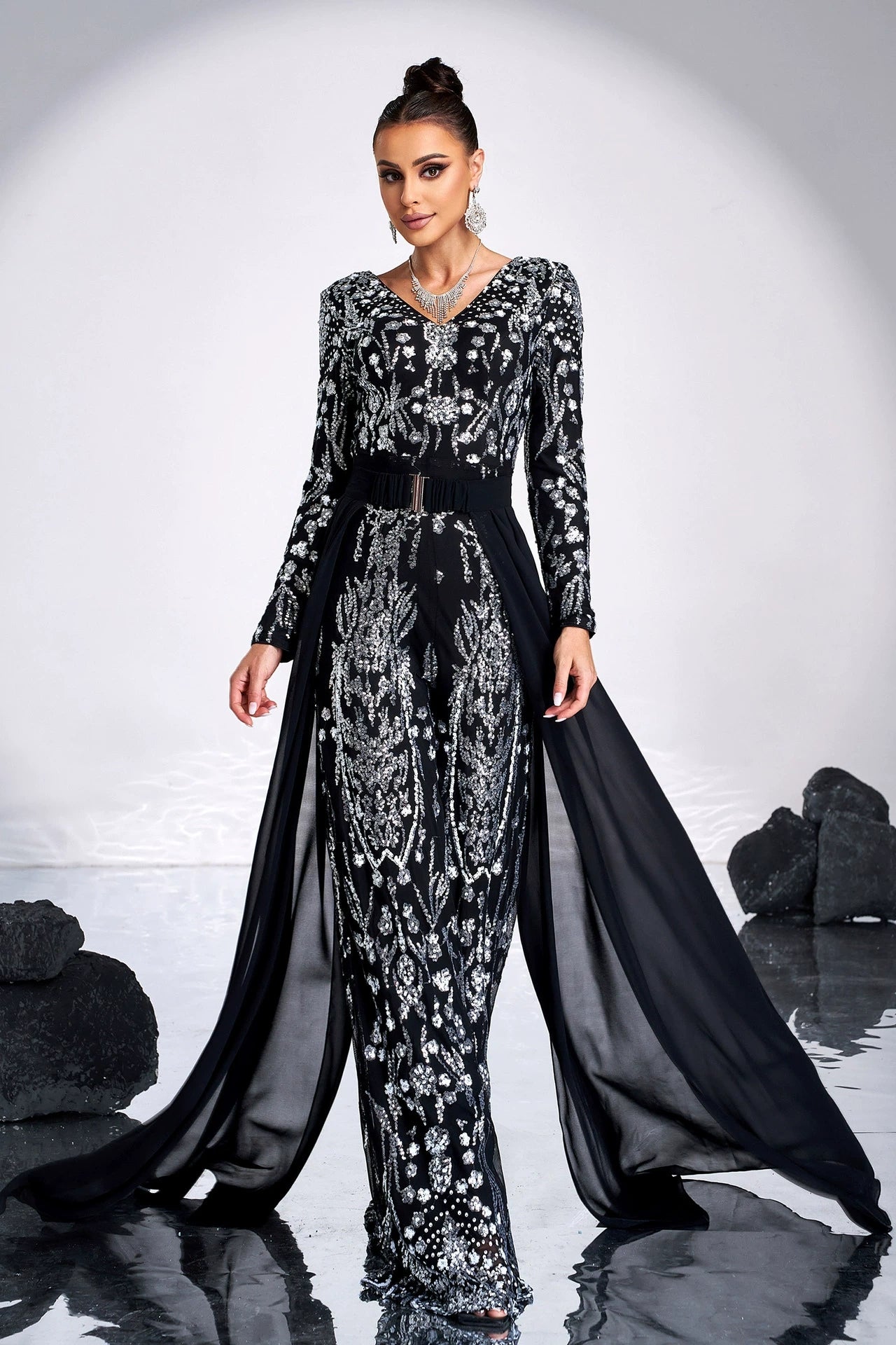 Black Dress With Silver Sequins Mermaid Evening Gown TANYA BRIDAL Black Dress With Silver Sequins Mermaid Evening Gown TANYA BRIDAL