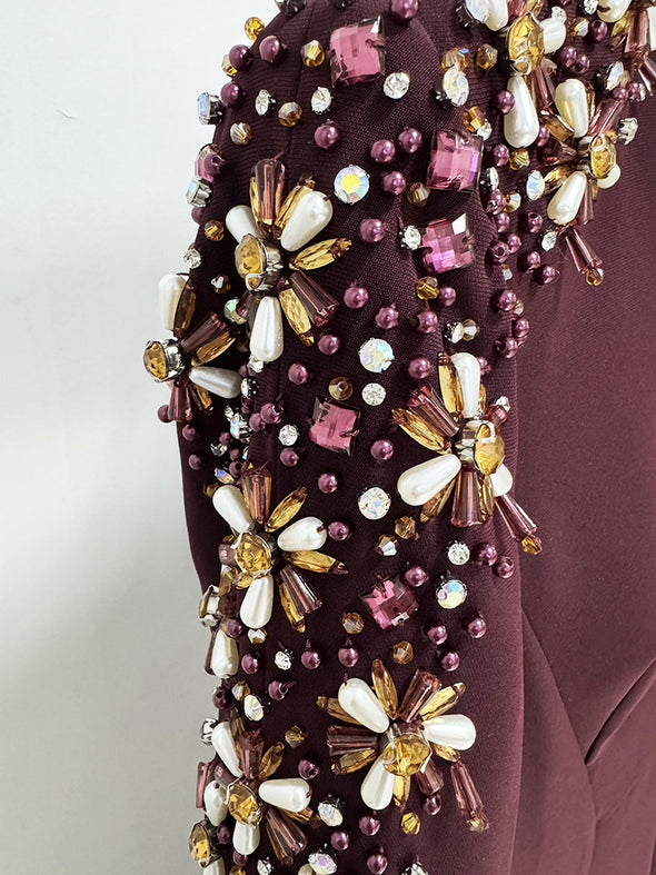 #DZ9396 Hand Beads Long Evening Dress Full Sleeves