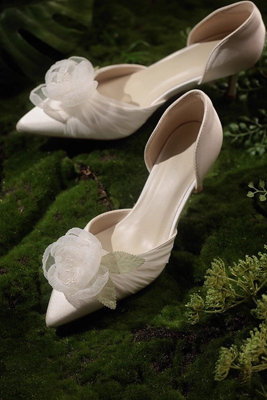 High Heel Wedding Bridesmaid Shoes With Camellia Flower