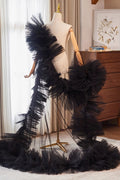 Black Plisse Tulle Cape Performance Runway Costumes Outfit