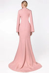 #DZ9380 Pearl Pink Long Sleeves Evening Dress With Crystal