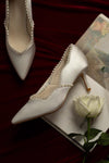 Silk Satin Pearl Wedding Shoes High Heel