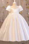 Rond Neck Short Sleeves Satin Flower Girl Dress