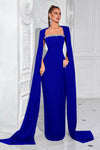 Royal Blue Long Mermaid Evening Dress With Cape