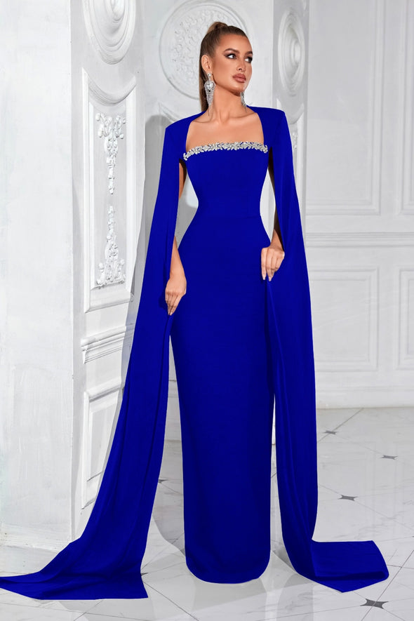Royal Blue Long Mermaid Evening Dress With Cape