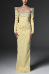 #DZ9387 Square Neck Long Sleeves Crystal Evening Dress
